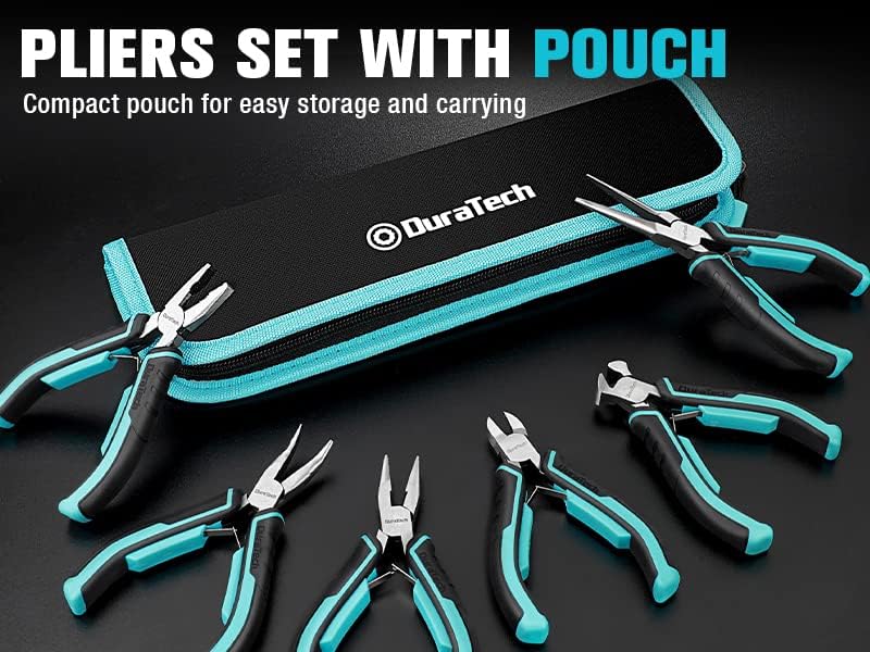 DURATECH Mini Pliers Set, 6PCS Jewelry Pliers Set, CRV Construction, Includes Needle Nose, Diagonal, Long Nose, Bent Nose, End Cutting and Linesman Pliers, for Making Crafts, Repairing Electronic - Image 5